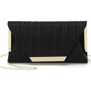🆕Women Black Polyester Evening Bag Clutch Purse Handbag Crossbody Wedding Party